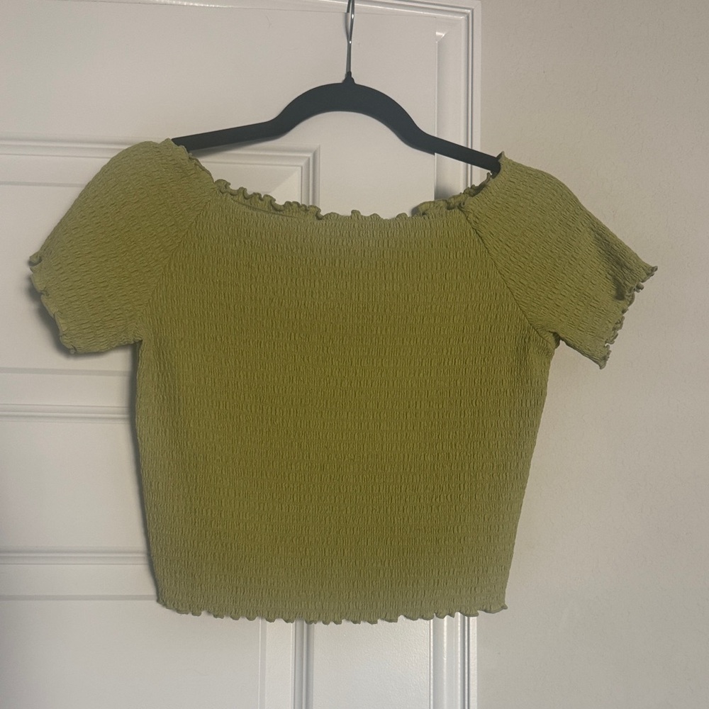 Smocked Off-Shoulder Crop Top - Green